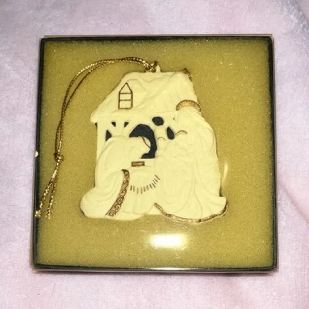 Porcelain Nativity Hanging Christmas Ornament, White & Gold